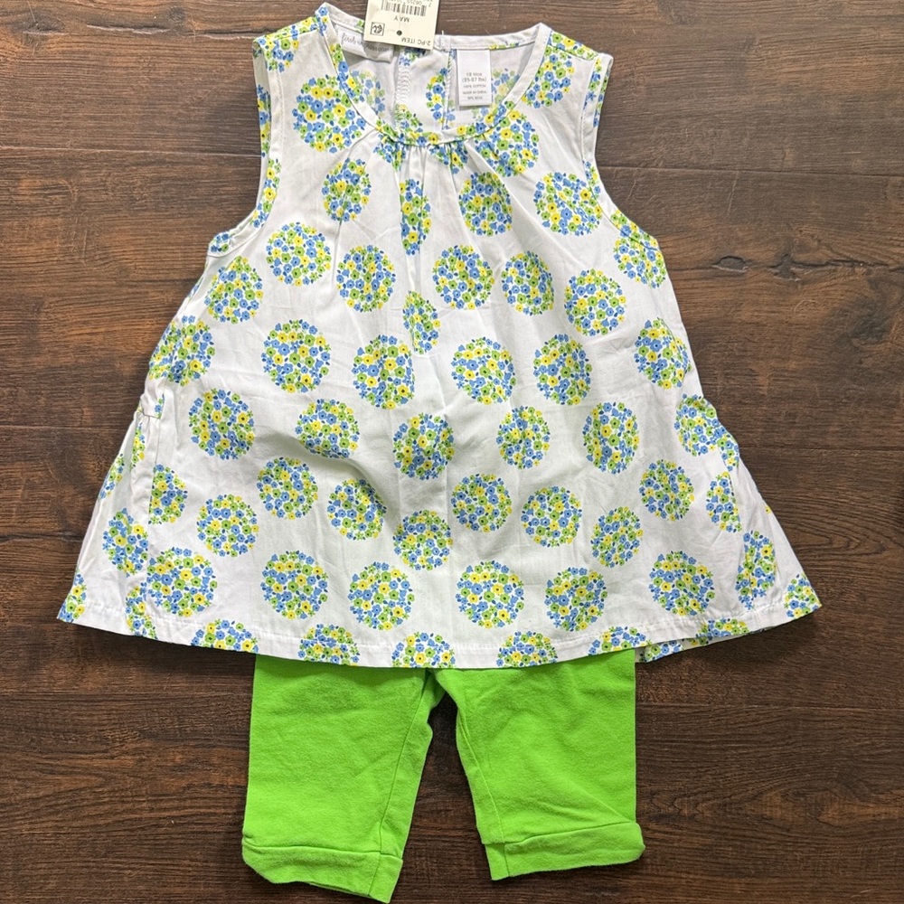 First Impressions White Tunic with Blue and Lime Floral Print & Lime Leggings